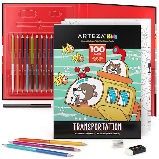 Arteza&#xAE; Kids Transportation Coloring Book Kit, 16 pcs